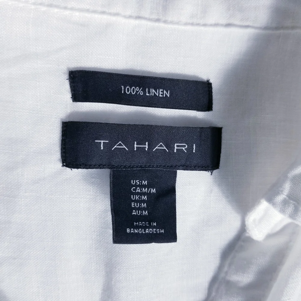 TAHARI WHITE 100% LINEN BUTTON DOWN CUFFED SLEEVE BLOUSE SIZE MEDIUM - Picture 3 of 16